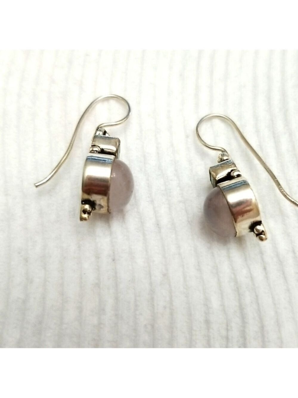 Silver hand made earrings about an inch .Not marked. - Picture 2 of 4